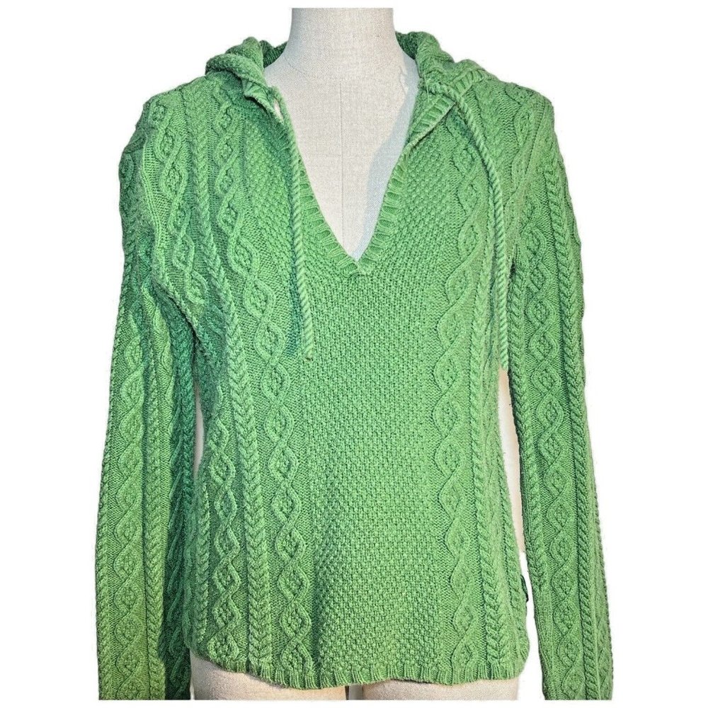 VTG Ralph Lauren‎ Polo Jeans Hoodie Sweater Cable Knit Green Size Medium Retro